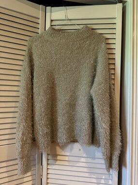 Cozy Shimmery Cream Fuzzy Knit Sweater for Women